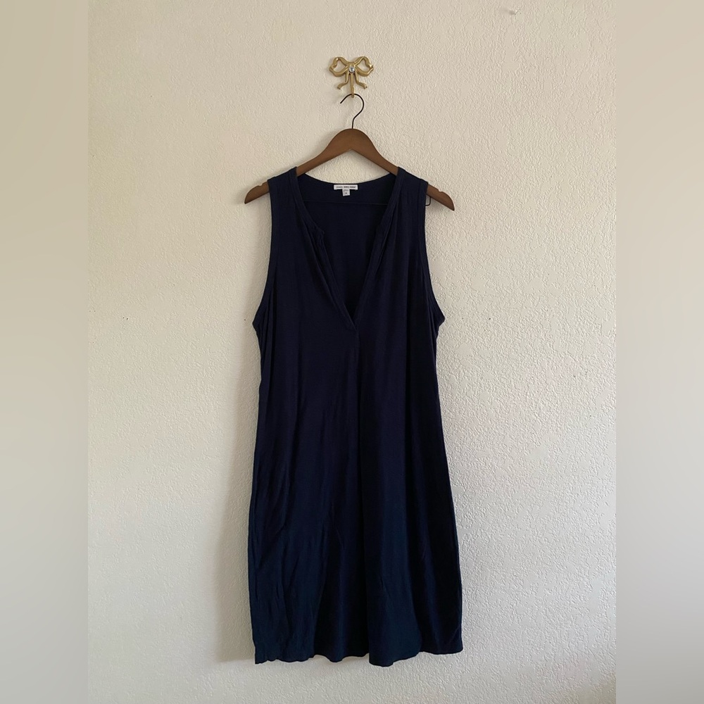 Standard James Perse Navy Knit Sleeveless Deep V Neck Tunic Tank Dress Size 4 XL